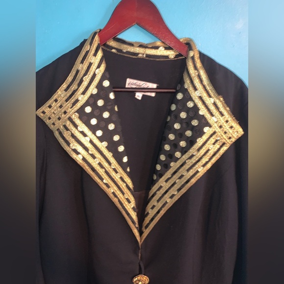 VINTAGE BLACK/GOLD POLKA DOT BLAZER JACKET - Picture 2 of 10